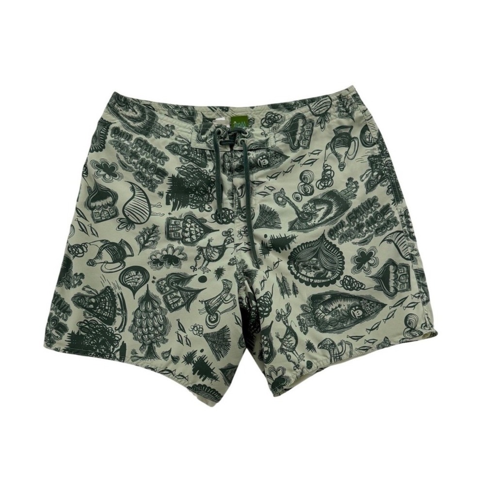 Paul Frank Board Shorts Mens 32 Sage Green Good 2005 Moe Cove Doodle Print Y2K